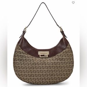 Fendi Brown Zucchino Canvas Hobo Bag